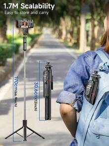TOKQI 67"/170cm Alloy Bluetooth Selfie Stick Tripod With Stable Handle - 360° Rotatable Phone Holder, Wireless Remote And Detachable Stand, Compatible With /Camera/Smartphone - 3-In-1 Foldable (Handheld/Desktop/Tripod), Suitable For Vlog, Travel And Stabilized Video, Compatible With IOS And Android Phones, Ideal For Summer Vacation, Travel, Fill Light, Outdoor Activities And Live Streaming. - Multicolor - View 6