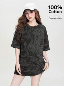 Women's Simple Printed Loose Short Sleeve T-Shirt, Fashionable