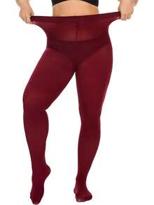 Plus Size Tights For Women, Ultra Soft Solid Color Semi-Opaque Pantyhose, Nylon High Waist Stockings 1X 2X 3X 4X - Màu Đỏ Sâu - Xem 7
