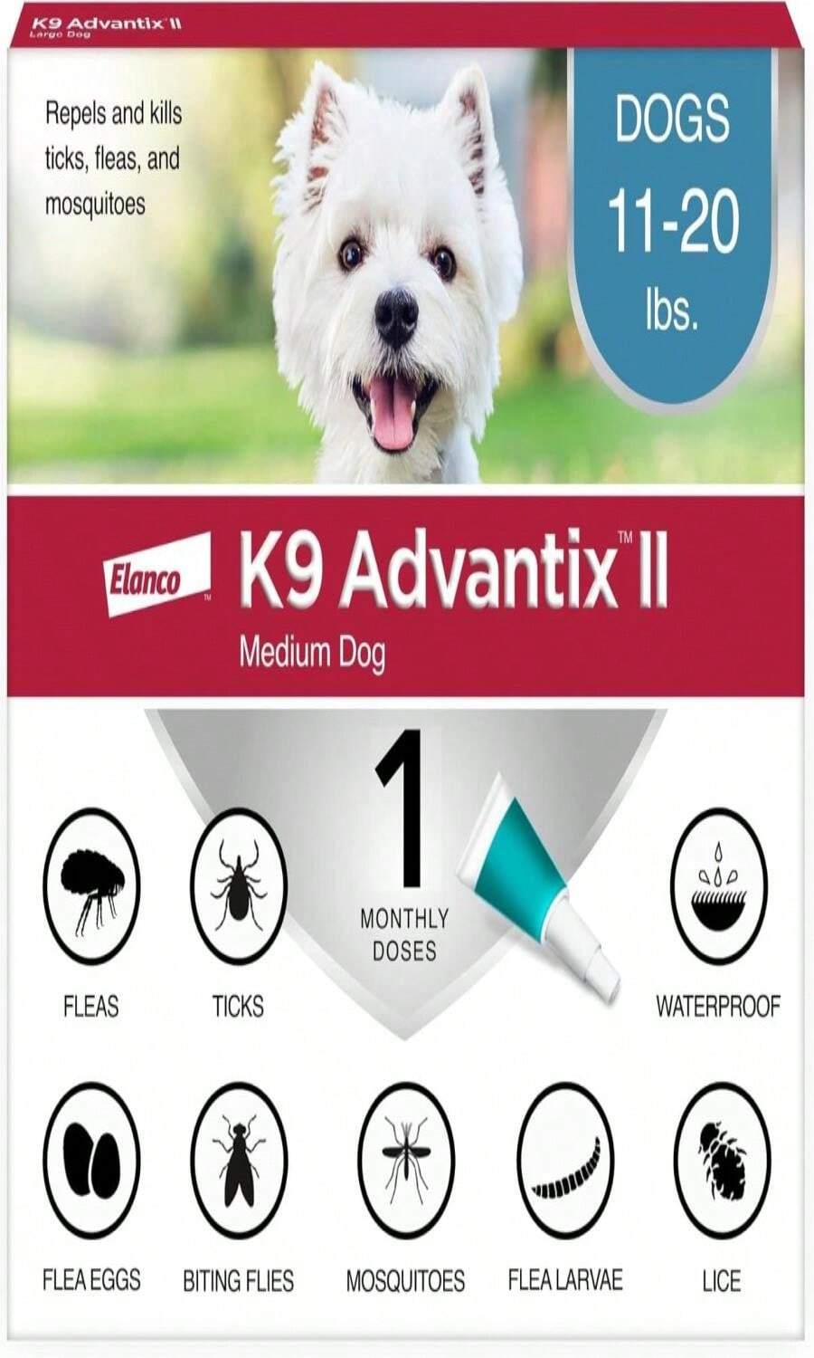 K9 Advantix II Medium Dog Vet-Recommended Flea, Tick &Amp; Mosquito Treatment &Amp; Prevention | Dogs 11-20 Lbs | 1-Mo Supply - 1 gói - Xem 1