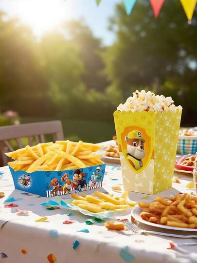  Balde de palomitas con tema de Paw Patrol, balde de embalaje, caja de palomitas, caja de aperitivos, caja de embalaje, caja plegable, caja de papas fritas, caja de comida con tema de fiesta festiva, adecuada para Navidad, Acción de Gracias, Halloween, regreso a la escuela, graduación, suministros para fiestas, decoraciones navideñas, regalos navideños familiares, decoraciones navideñas