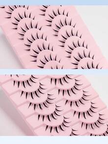 10 Pairs Of Natural Transparent Stems, Fake Eyelashes, Thick And Curled Comic Style Suitable For Beginners, Reusable, Suitable For Role-Playing And Stage Performances, Christmas Parties - Black - View 5