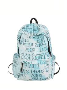 Casual Large Capacity English Numeral Graffiti Contrast Color Multi-Pocket Functional Backpack, Unisex, Suitable For School, Commuting, Shopping, Travel
