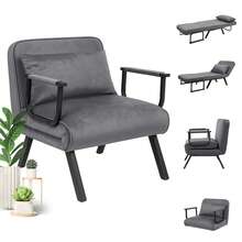 Convertible Single Folding Sofa Bed Sleep Chair W/ 6 Positions Adjustable Backrest - Dark Grey - View 1