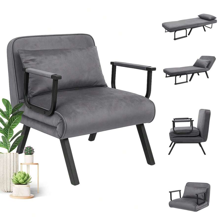 Convertible Single Folding Sofa Bed Sleep Chair W/ 6 Positions Adjustable Backrest - Dark Grey - View 1