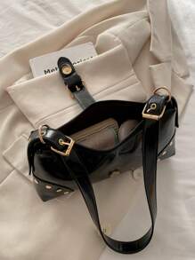Vintage Retro European-Style One Shoulder Bag, With Zipper, Made From Hippie-Style Design Leather For A Unique Look, Can Be Used As Handbag Or Underarm Bag, Business Casual Bag For Women, Pefect For Office, Business And Work