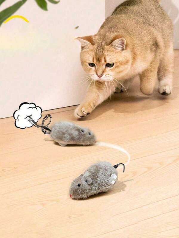 Funny Wind-Up Plush Mice Toy For Cats And Dogs, Pets Toys Can Run And Wag Tail