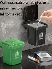 1 Pc Trash Bin Ashtray, A Creative Combination Of Trash Can And Ashtray, Wall Mounted Personalized Non-Perforated Bathroom Cover Smoking Device Suitable For Bathroom, Home, Daily And Festival Use.