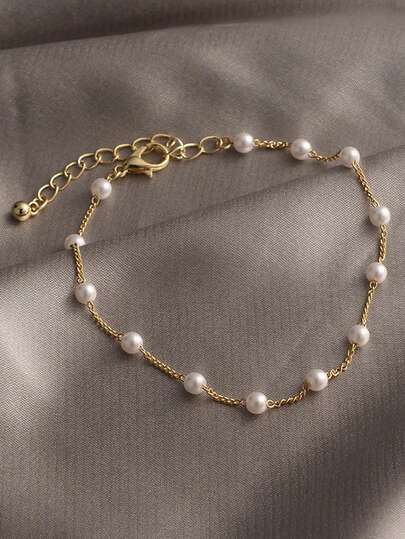 1pc Universal Pearl Bracelet Multilayer Bracelet/Anklet, Multiple Wearing Ways, Versatile Pearl Bracelet For Women, Ins Style Unique And Elegant Steel Bracelet, Couple Bracelet Jewelry (Hand-Crafted Chain Length Can Be Customized, Number Of Pearls Not Fixed)