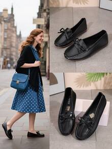 2025 Autumn Women Loafers, Summer 2024 New Arrivals, Korean Style, Slip-Resistant Soft Sole Shoes, White, Breathable, Comfortable Nurse Shoes Valentines - Black - View 8