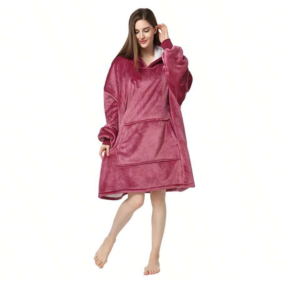 Warm Hooded Outerwear, Pajamas, Home Clothes, Couple's Thick Cold Proof Clothes, Lazy Clothes With Fleece, Solid Color Plus Plus Plus Plus Size Hoodie - 葡萄紫 - 查看 1