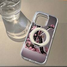 Funda para teléfono (1 unidad) con diseño de letras y flores, parte trasera de acrílico adhesivo de alta transparencia, soporte magnético giratorio y resistente, base lisa transparente que evita caídas y permite colocar el teléfono en posición vertical. Compatible con phone 16, 15, 14, 13, PRO y PROMAX - transparente - Ver 1