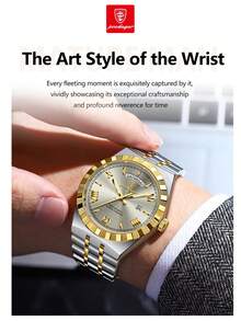 POEDAGAR 1pc Classic Business Men's Sunday Date Stainless Steel Quartz Watch, Casual Waterproof Luminous Men's Wristwatch, Fashionable Luxury Men's Wristwatch, Suitable For Office, Men's Holiday Gift - Multicolor - View 7