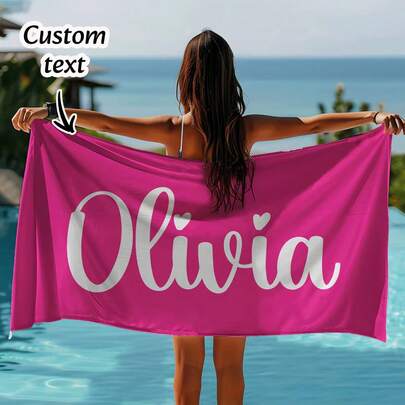 1PC Customized Name Oversized Letter Pink Pattern Beach Towel - Extremely Soft, Quick-Drying, Suitable For Swimming Pools, Travel, Yoga, Camping And Fitness - Perfect Gift For Couples - Fashionable Beach Decoration Item, A Must-Have For Summer Travel, The Top Gift Choice For Graduation Trips,Home & Living,Haunt Your Home,Souvenirs,Reusable,Adorable,High-Quality,Elegant Living ,Travel Organizer