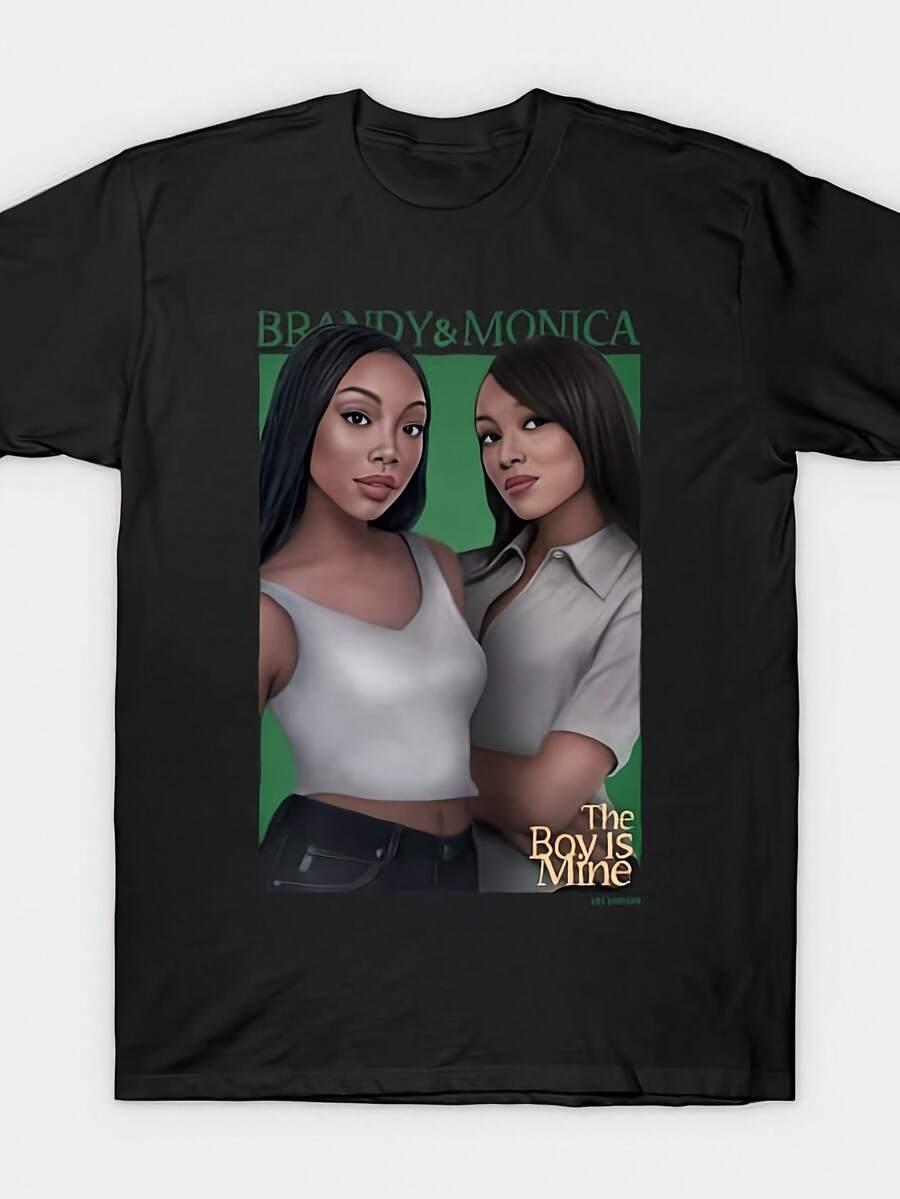 Plus Size Brandy Monica 'ROW THE MINE' Vintage-Inspired Men Cotton T-Shirt Comfortable Round Neck Short Sleeves With Iconic TV Show Print Machine Washable All-Season Wear Size L-3XL 4XL 5XL - 黑色 - 查看 1
