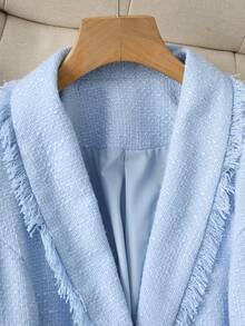 Áo khoác blazer nữ tay dài cổ tròn màu trơn thanh lịch, thu/đông - Màu xanh nhạt - Xem 4