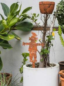 1pc Rusty Metal Scarecrow Fall Decor, Scarecrow Garden Sculpture, Harvest Wall Art, Scarecrow Garden Statues, Fall Outdoor Decor, Garden Ornaments For Thanksgiving, Halloween, Christmas