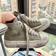 Men's High Top Canvas Sneakers, Vintage Distressed Casual Athletic Shoes, Versatile For All Seasons, Lace-Up Closure, Round Toe, Breathable Fabric Lining, Rubber Sole, Suitable For Daily And Leisure Use