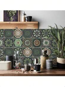 24 Pieces Bohemian Style Kitchen Bathroom Entrance Waterproof Moisture-Proof Wall Stickers Waterproof Tile Stickers PVC Self-Adhesive Decorative Stickers Kitchen Accessories Room Decor Wall Decor Wallpaper Wall Paper