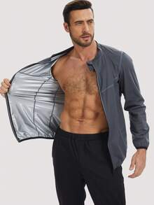 1PC Sauna Suit For Men Sweat Sauna Jacket Zipper Gym Workout Sweat Shirt - Grey - View 4