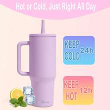 1Pc 40oz Leakproof Multicolor Cups, 304 Stainless Steel Thermal Insulated Coffee Mug With Handle, Travel Tumbler With Straw Lid And Spill-Proof Lid , Suitablefor Sport And Office,Perfect Gift For Family, Friends. - 紫色 - 查看 5