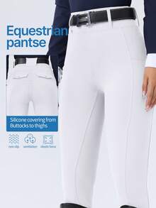 ROYALS MATTINI 女款馬術服飾，馬術騎馬褲，馬術騎乘褲，全座騎乘褲，女款騎馬褲，全座矽膠防滑耐磨，女款專業馬術褲，附口袋騎乘緊身褲，適合騎馬馬術運動褲 - 白色 - 查看 3
