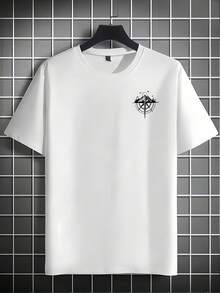 [Camiseta gráfica de aventura al aire libre] Camiseta de manga corta para hombres hecha de% poliéster, corte holgado, cuello redondo casual, azul marino con rosa de la brújula dorada e impresión de montaña - Camiseta gráfica de aventura al aire libre de verano, top casual moderno |   fácil de cuidar - Blanco - Ver 4