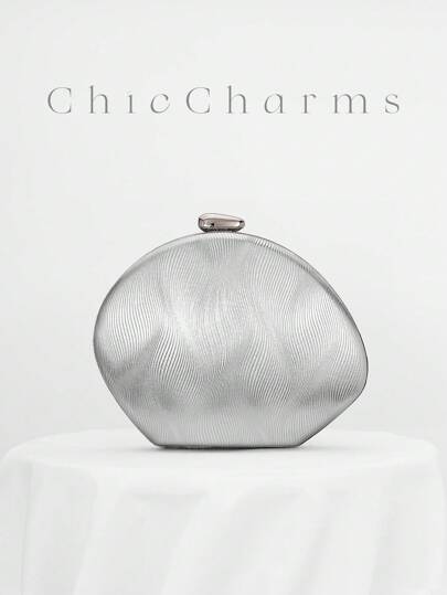 Clutch de Festa Feminino Minimalista Dourado em PU com Design de Onda de Água, Bolsa para Festa, Casamento, Noiva, Evento Formal, Vestido de Formatura, Bolsa com Alça de Corrente