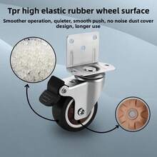 4pcs/Set: 1.25"/1.5"/2.0" TPR L-Shaped Swivel Casters, Quiet Side Mount Casters For Home Use, Durable Rubber Wheels, Thickened Casters, Movable Base With Brake For Furniture, Cabinet, Table (2 Swivel Casters + 2 Brake Casters: 4pcs Set)
