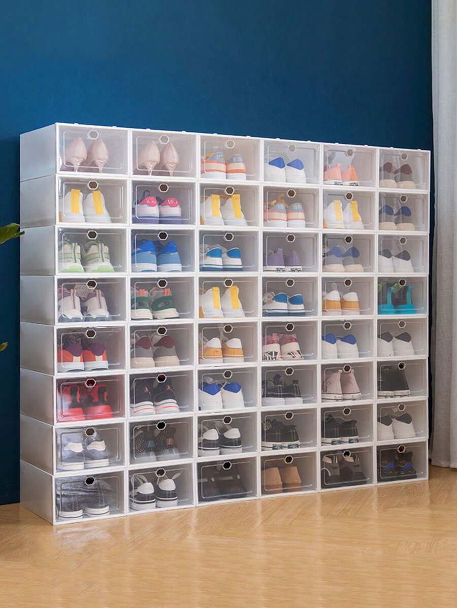 12pcs Anti-Oxidation Flip-Top Shoe Boxes. Vertical Stackable System + Clasp Design. Dust-Proof Moisture-Proof Collapsible Shoe Rack. For Storing Basketball Shoes, Running Shoes, Dress Shoes, High Heels. Suitable For Dorm, Foyer, Closet
