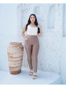 Women's Plain Riding Pants High Waist Shaping Leggings WITH POCKET Cirrê - Beige - View 2
