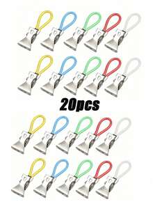 10 piezas de pinzas para la ropa de acero inoxidable, pinzas para paños de limpieza, pinzas para almacenamiento de paños de té, pinzas para toallas con lazos, pinzas para cocina y baño. - Multicolor - Ver 10