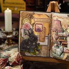 1 Scrapbook, 192 Pages In Total, Faraway Song Series, Retro Brown Writable Hot Stamping Material Book, Scrapbook Supplies Notebook Accessories, Decorative Notebook Garbage Magazine DIY Personalized Collage Book,School Supplies,Back To School - Multicolor - View 3