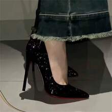 Tacchi alti rossi con fondo pieno trapano autunno e inverno 2024 nuove paillettes a punta assoluta bellezza scarpe singole nere scarpe da donna con tacco alto fine