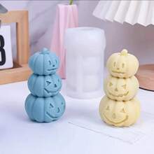 1 pieza Molde de silicona con forma de calabaza de 3 piezas, decoración del hogar de calabaza apilada DIY, vela, adorno de yeso, decoración de fiesta de Halloween con calabaza de cara divertida, molde flexible y duradero para hacer velas
