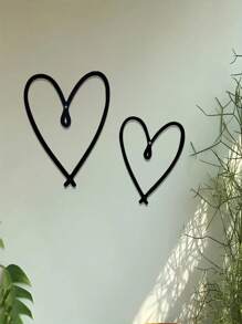 2pcs Metal Heart Wall Decor, Simple Line Wall Art, Bedroom Living Room Gallery Wall Decor, Heart Gift, Heart Wall Sign, Heart Sign Sculpture, Suitable For Wedding, Valentine's Day, Bedroom And Living Room, Outdoor Decoration, Great For Room Decoration