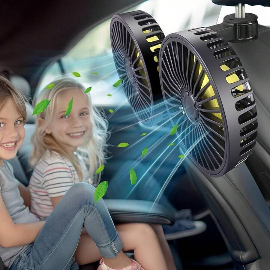 Ventilador de asiento trasero de coche para niños de asiento trasero, ventilador USB de doble cabezal para asiento trasero de coche para niños (sin batería) - Asiento trasero de doble cabeza - Ver 1