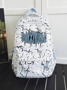 Casual Large Capacity Letter Print Contrast Color Multi-Pocket Functional Backpack, Unisex College Style Student Bookbag, Suitable For School, Classes, Shopping, Travel, Back To School Season