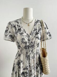 Rusttydustty 网络星期一 圣诞节 万圣节 新年 派对 女士碎花V领收腰休闲长裙 波西米亚风 复活节 海滩装扮 夏威夷 音乐节 热带假期 - 黑與白 - 查看 7