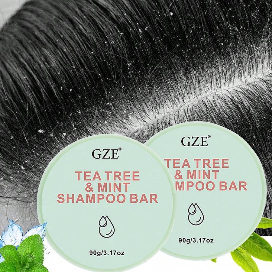 2 piezas de Barra de champú aclarante con árbol de té y menta GZE | Champú natural anticaspa para cabelludo con picazón | Sin sulfatos y vegano | Para todo tipo de cabello - verde menta - Ver 1