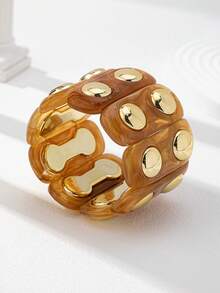 1 Vòng tay bằng nhựa thiết kế cơ bản Châu Âu của Mỹ, Bộ vòng tay kim loại dày cho nữ, Bộ vòng tay acrylic co giãn màu đồi mồi, Trang sức thời trang phù hợp để đeo hàng ngày, dự tiệc, hẹn hò - Nhiều màu - Xem 12