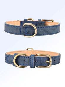 撞色复古皮革宠物项圈 - 防爆可调节狗项圈，适合小型、中型和大型犬 - 藏蓝色 - 查看 11