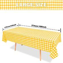 1/3/6pcs Yellow & Golden Color Tablecloth Decorations, Yellow & White Checked Disposable Plastic Tablecloths, 54 X 108 Inch Table Covers, Suitable For Birthdays, Weddings, Outdoor Dinners, Festivals All Season - Multiple Specifications - View 3