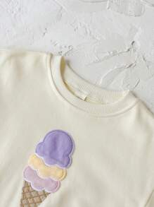 INS 女婴/男婴可爱冰淇淋刺绣柔软米色长袖连体衣,春秋季 - 米色 - 查看 8