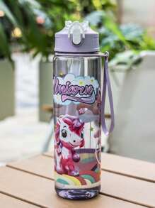 1pc 750ml/25oz Cartoon Pony Themed Plastic Water Bottle, Leak-Proof, Portable, Straw, Hand Washable, Suitable For Outdoor Activities, Games, Cycling, Camping, Great For Holidays And Birthday Gifts