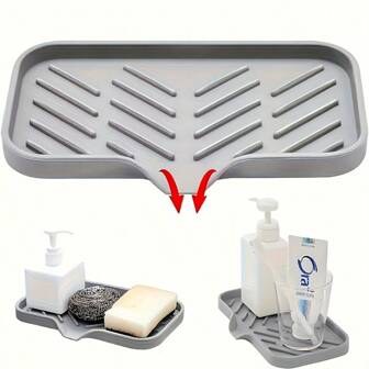 1 pezzo Vassoio portasapone in silicone per lavandino, rastrelliera per drenaggio antiscivolo per casa, cucina e bagno, portasponge e organizzatore, con base antiscivolo migliorata, adatto per lavandino da cucina e vasca da bagno