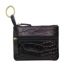 Genuine Leather RFID Coin Purse Wallet For Women - Black Crocodile Pattern