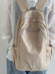 1 件简约大容量刺绣字母背包，多层设计适合旅行、度假、装衣服、书籍、笔记本电脑