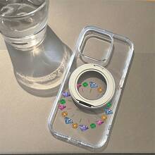 Estuche para teléfono 1PC Patrón de diseño de un círculo de diamantes, Soporte de atracción magnético giratorio magnético fuerte de acrílico de alta transparencia, Estuche para teléfono Base suave transparente Soporte de pie anti-caída, Adecuado 16promax, 16 15pro 1 - transparente - Ver 1