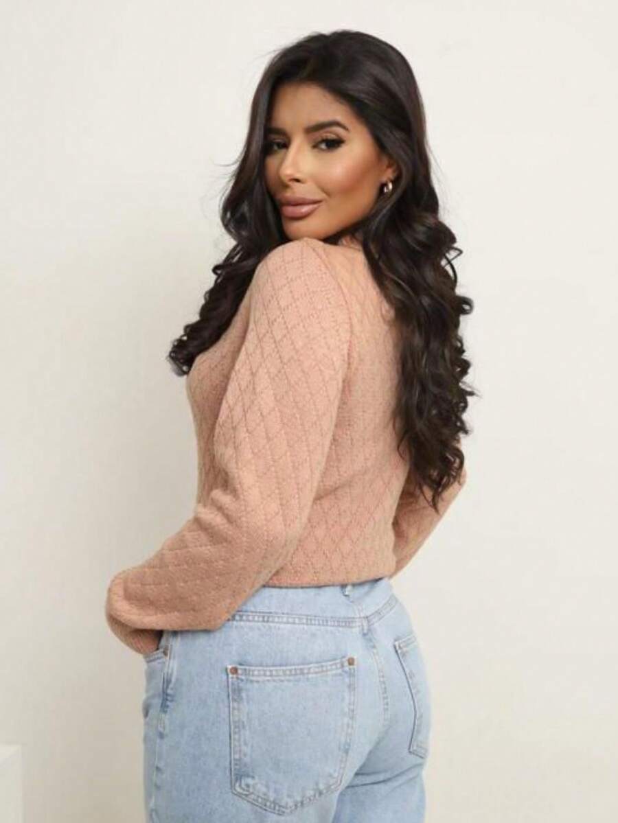 Amelia Women's Modal Knit Blouse Long Sleeve Basic Winter Knitwear - Nude - View 1